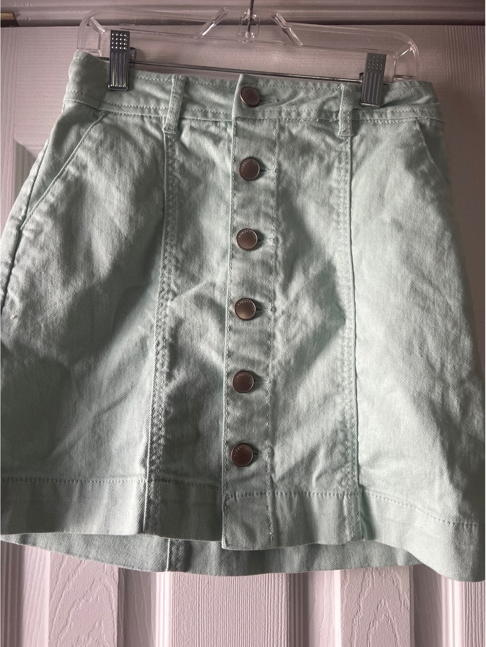 Copper Key XS Light Green Button-Front Denim Skirt